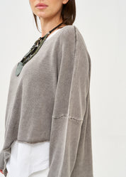 סריג ווש עטלף אוברסייז אפור בהיר ווש