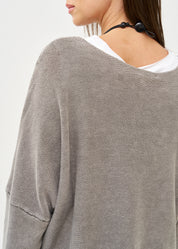 סריג ווש עטלף אוברסייז אפור בהיר ווש