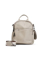Leather backpack front pocket and stone wallet