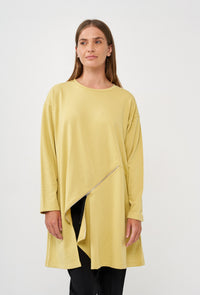 Mustard diagonal zipper long sleeve tunic - 99