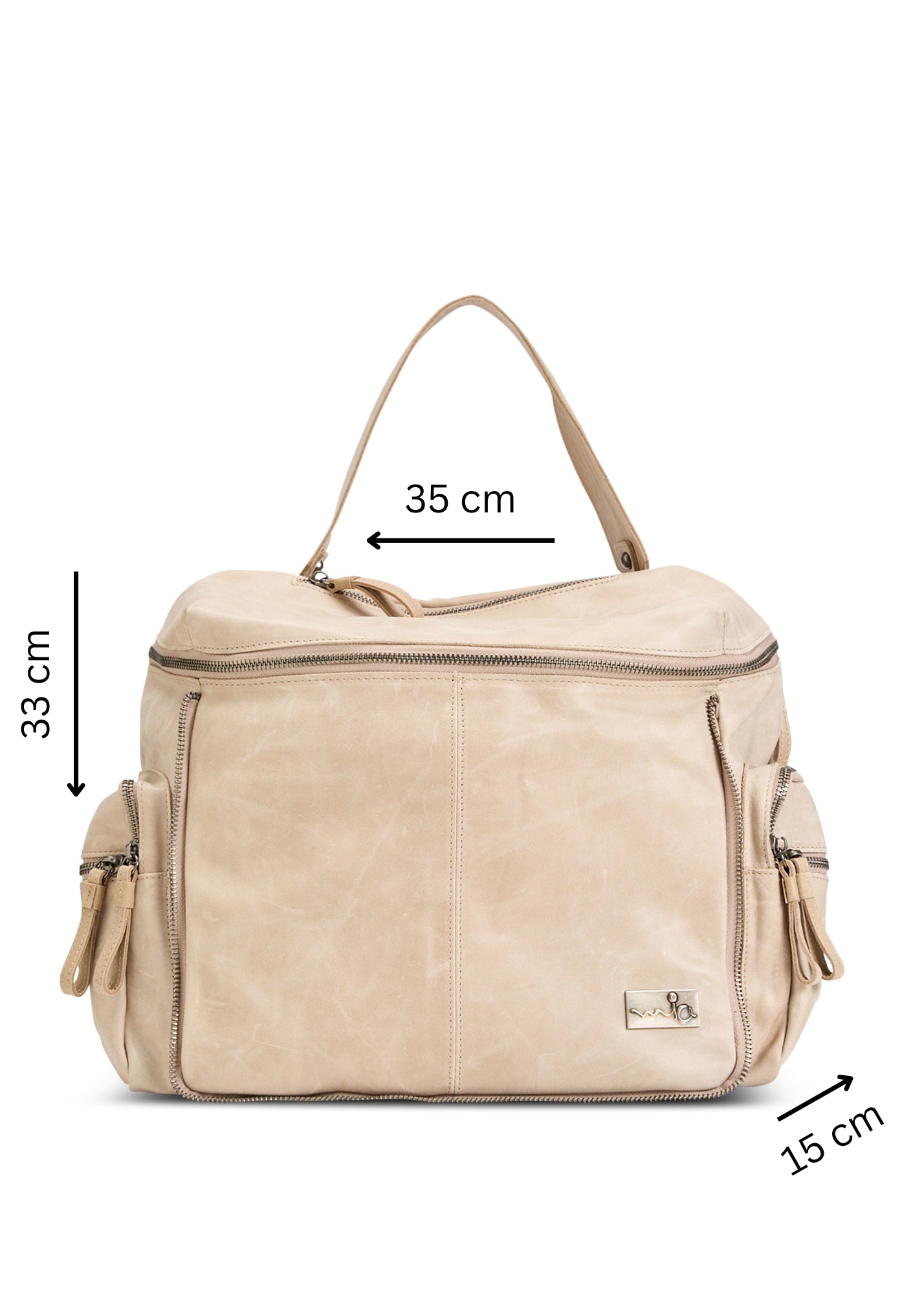 Beige Top Zipper Leather Backpack