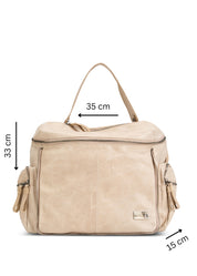 Beige Top Zipper Leather Backpack