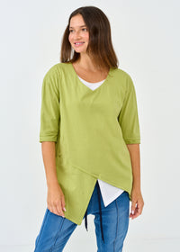 Green diagonal pocket V-shirt - 00