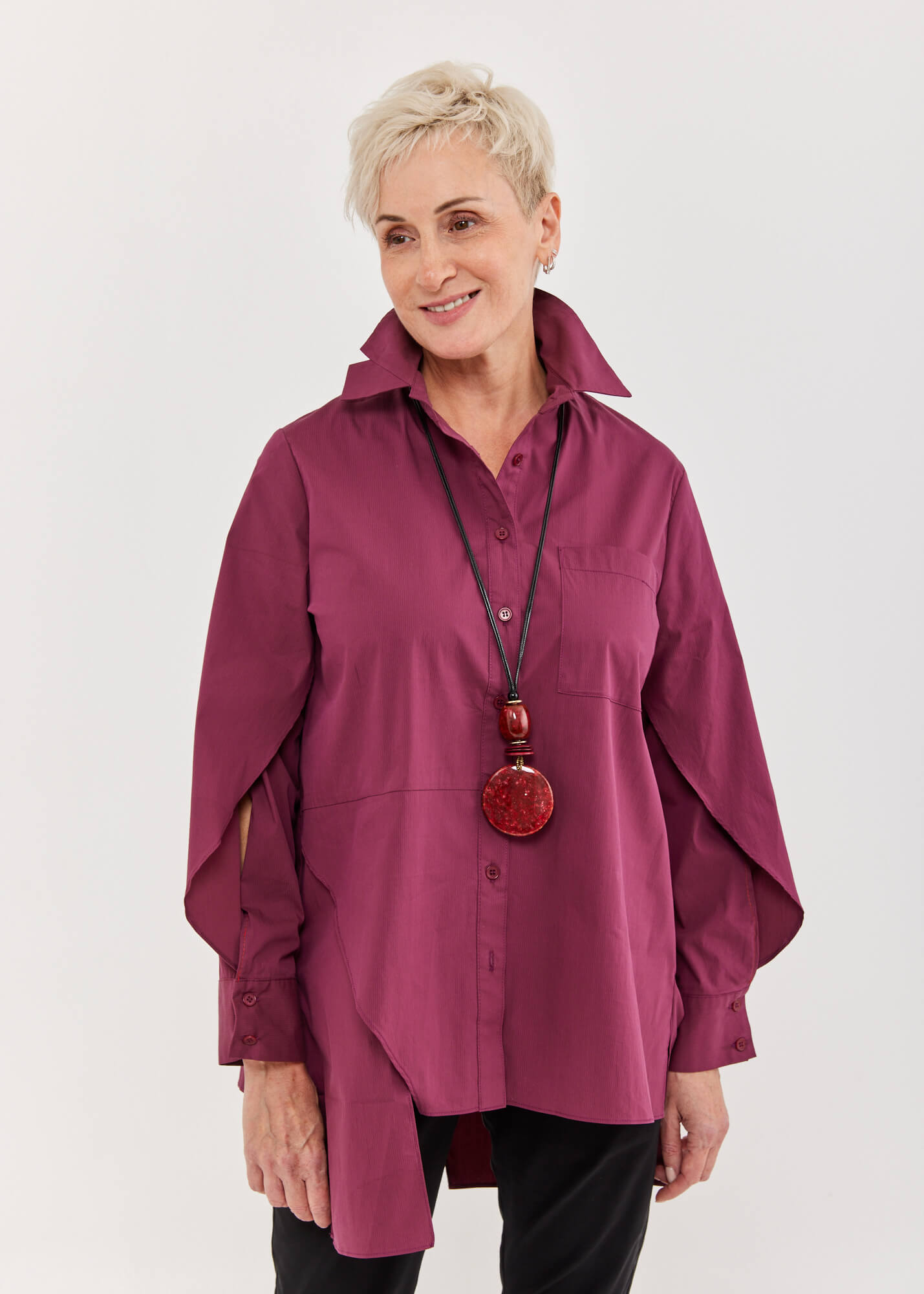 Purple open sleeve asymmetric men's shirt