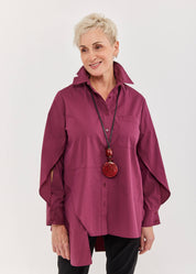 Purple open sleeve asymmetric men's shirt