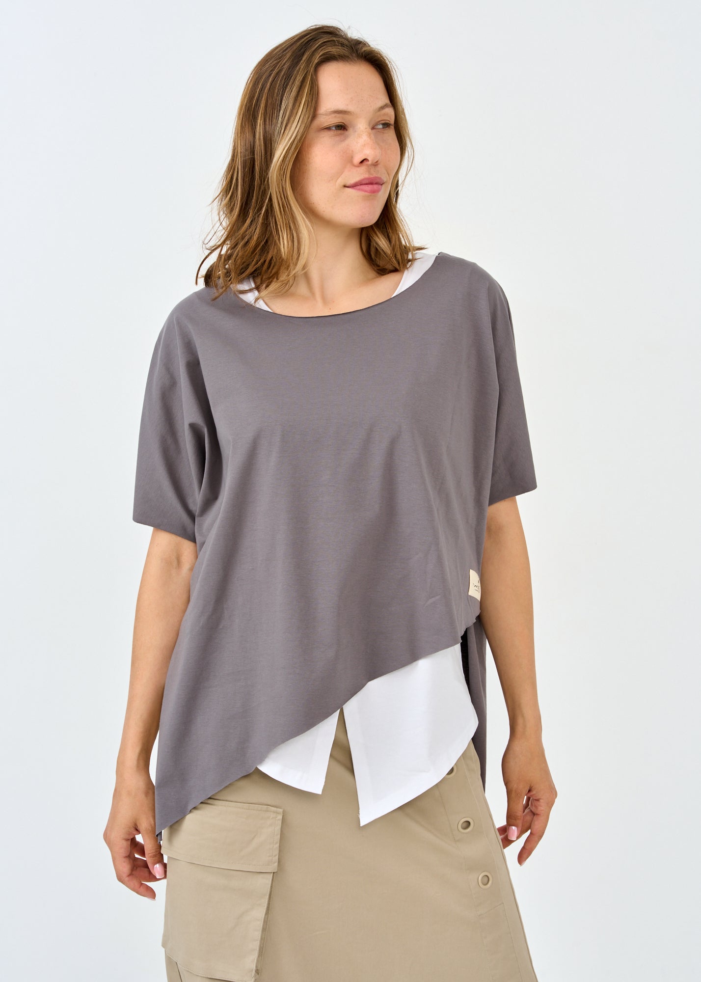 Dark gray short sleeve oversized bat shirt