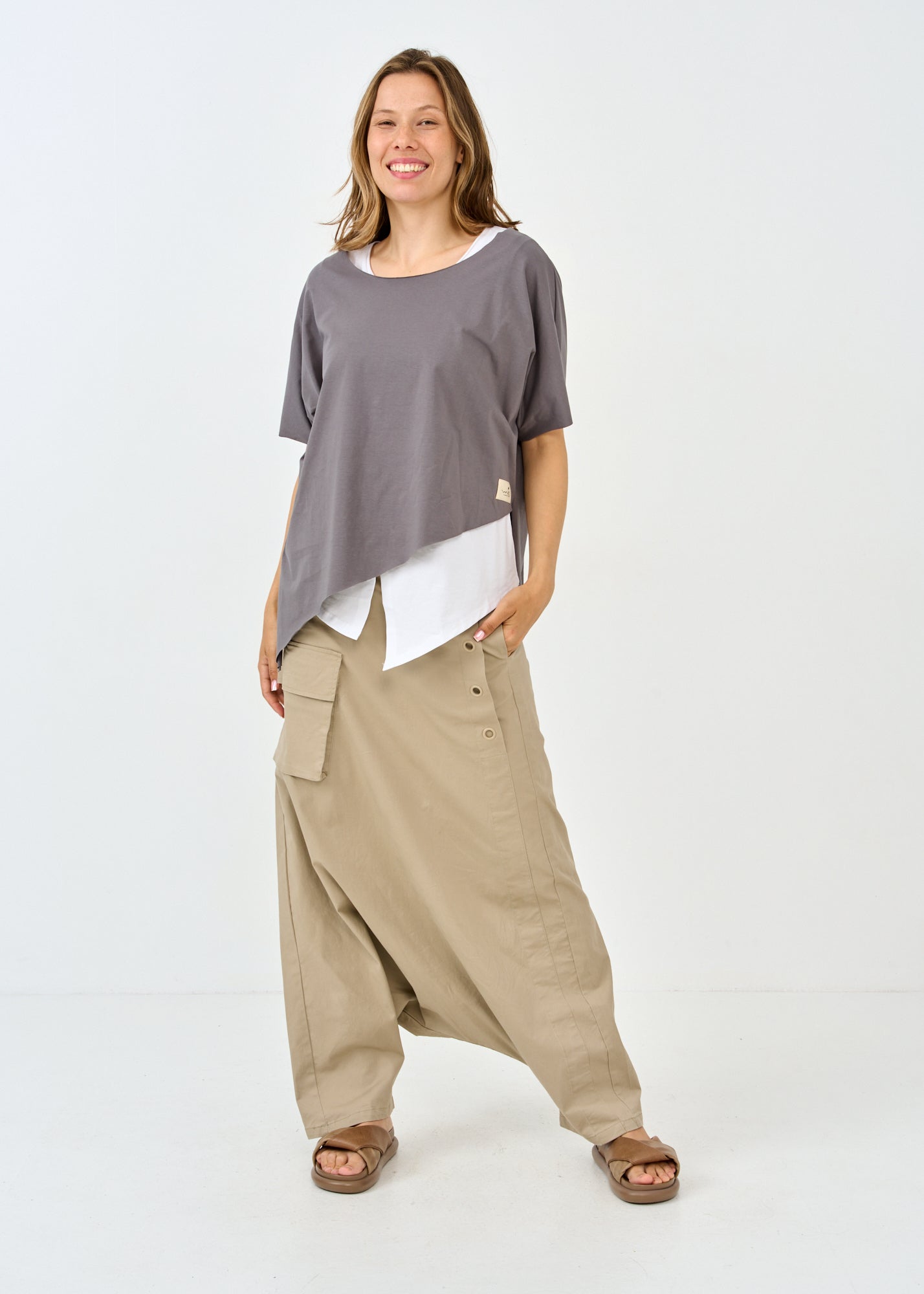 Dark gray short sleeve oversized bat shirt