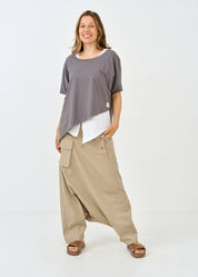 Серая рубашка оверсайз с короткими рукавами и летучей мышью