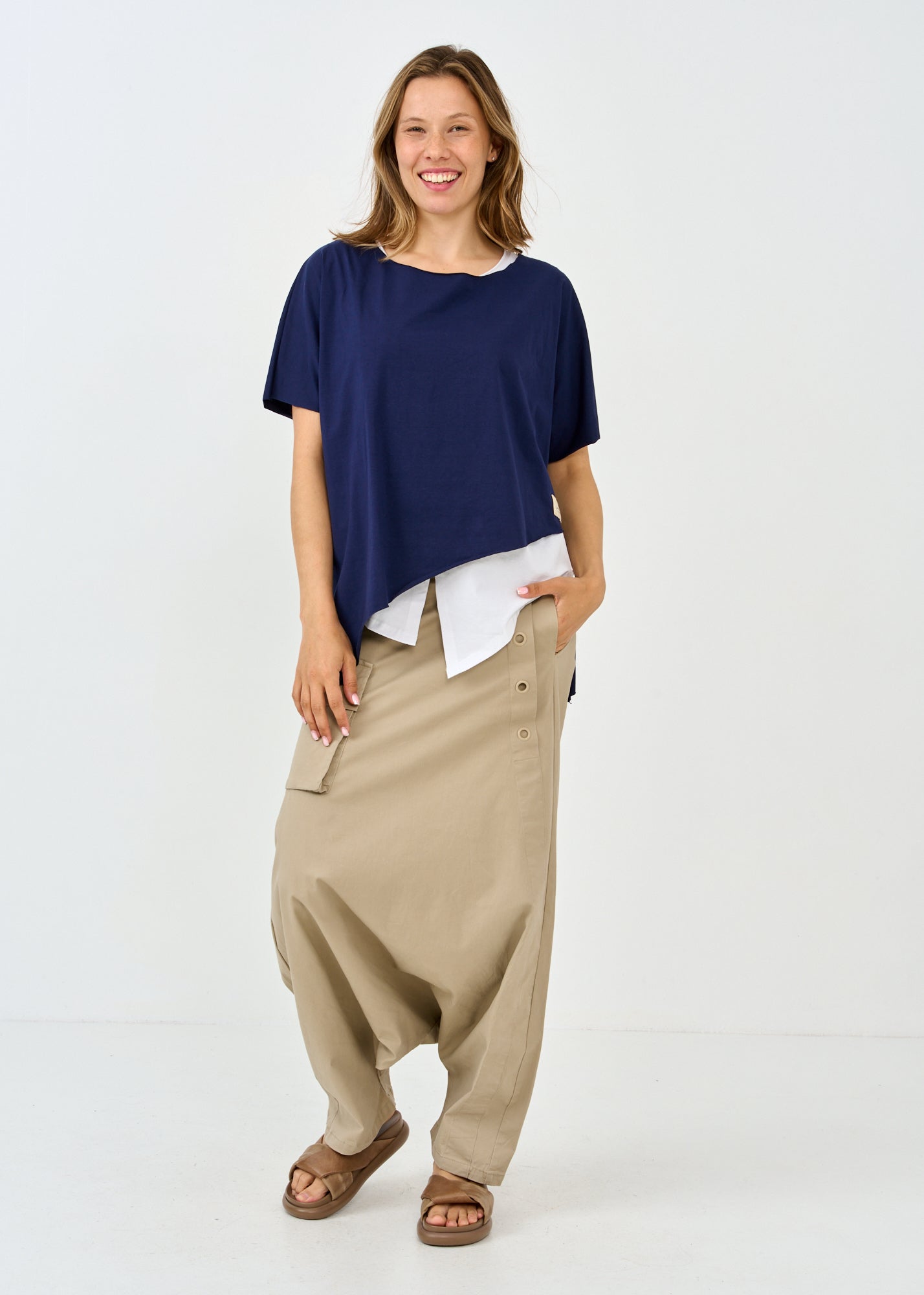 Dark blue short sleeve oversized bat shirt