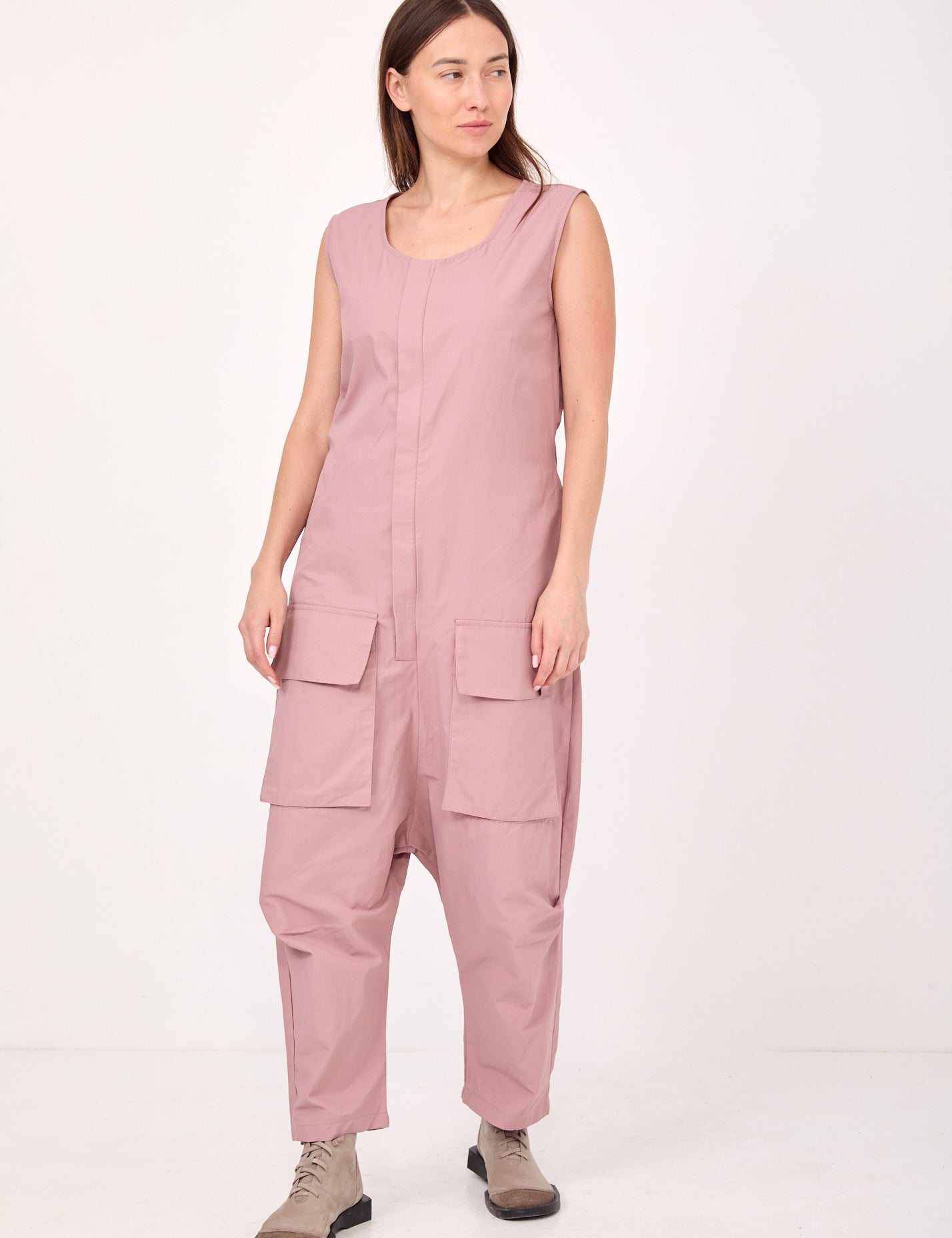 אוברול ללא שרוול כיסים גדולים ורוד