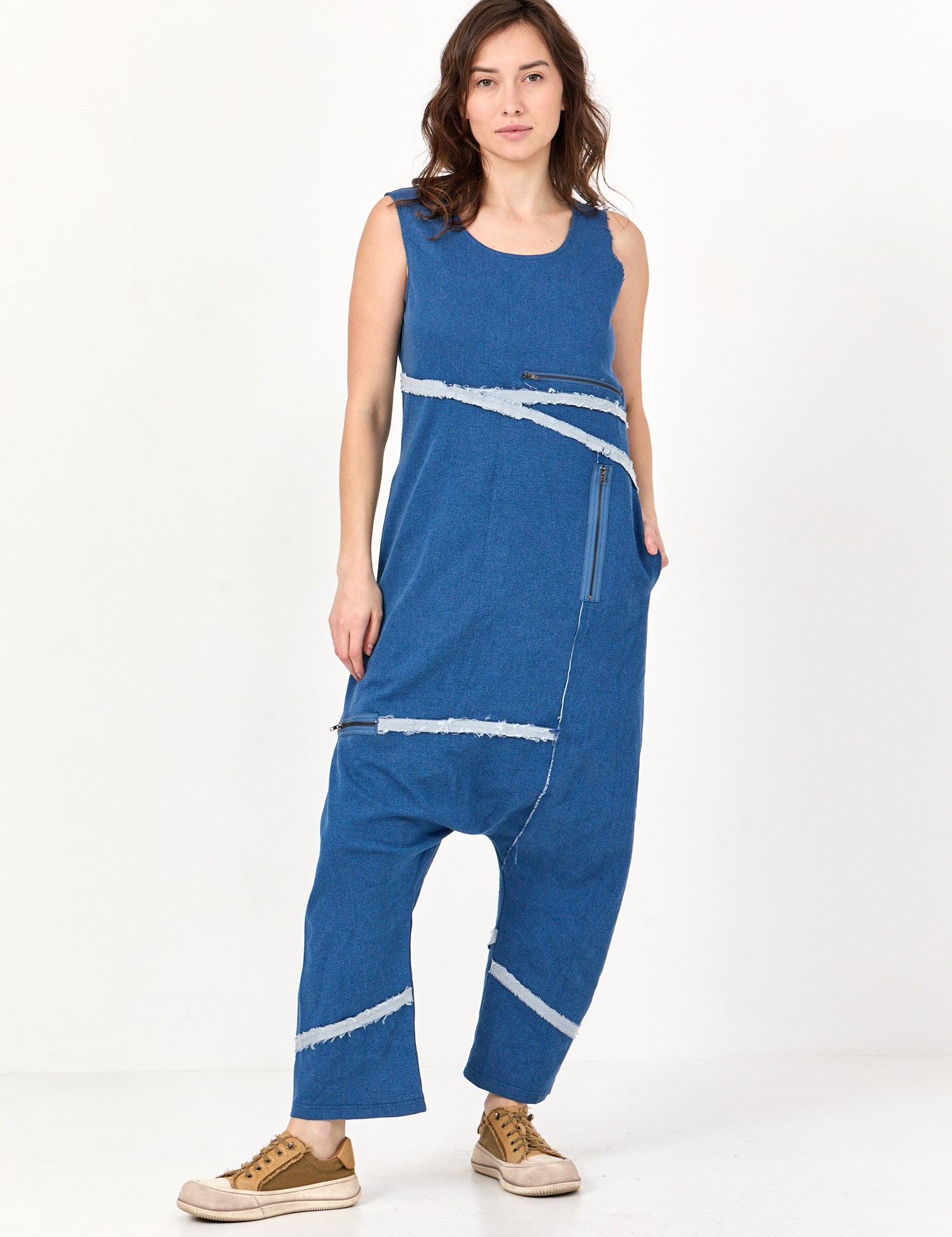 אוברול דמוי ג'ינס רוכסנים כחול בהיר ווש