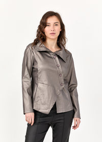 Pink leather-like jacket with diagonal folds - 00