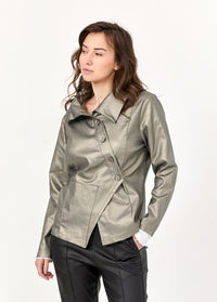 Leather-like jacket with diagonal folds in gold - 00
