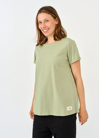 Basic pleated t-shirt with green sleeves - 00