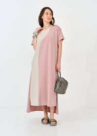 Short sleeve dress, a combination of two colors, pink - 00