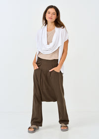 Pants with rubber linen sacks on the sides, dark gray - 00
