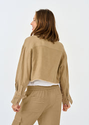Short linen button-up with pockets that pop out brown