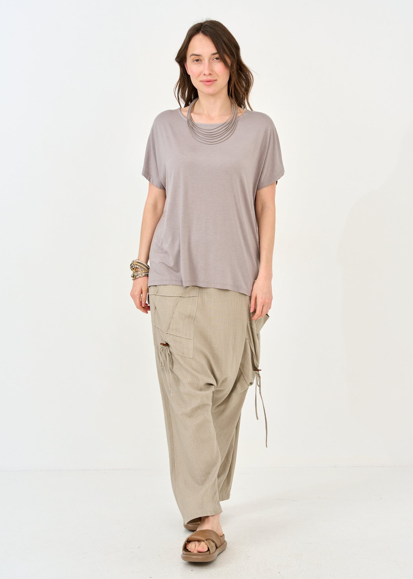 Gray kimono sleeve short shirt
