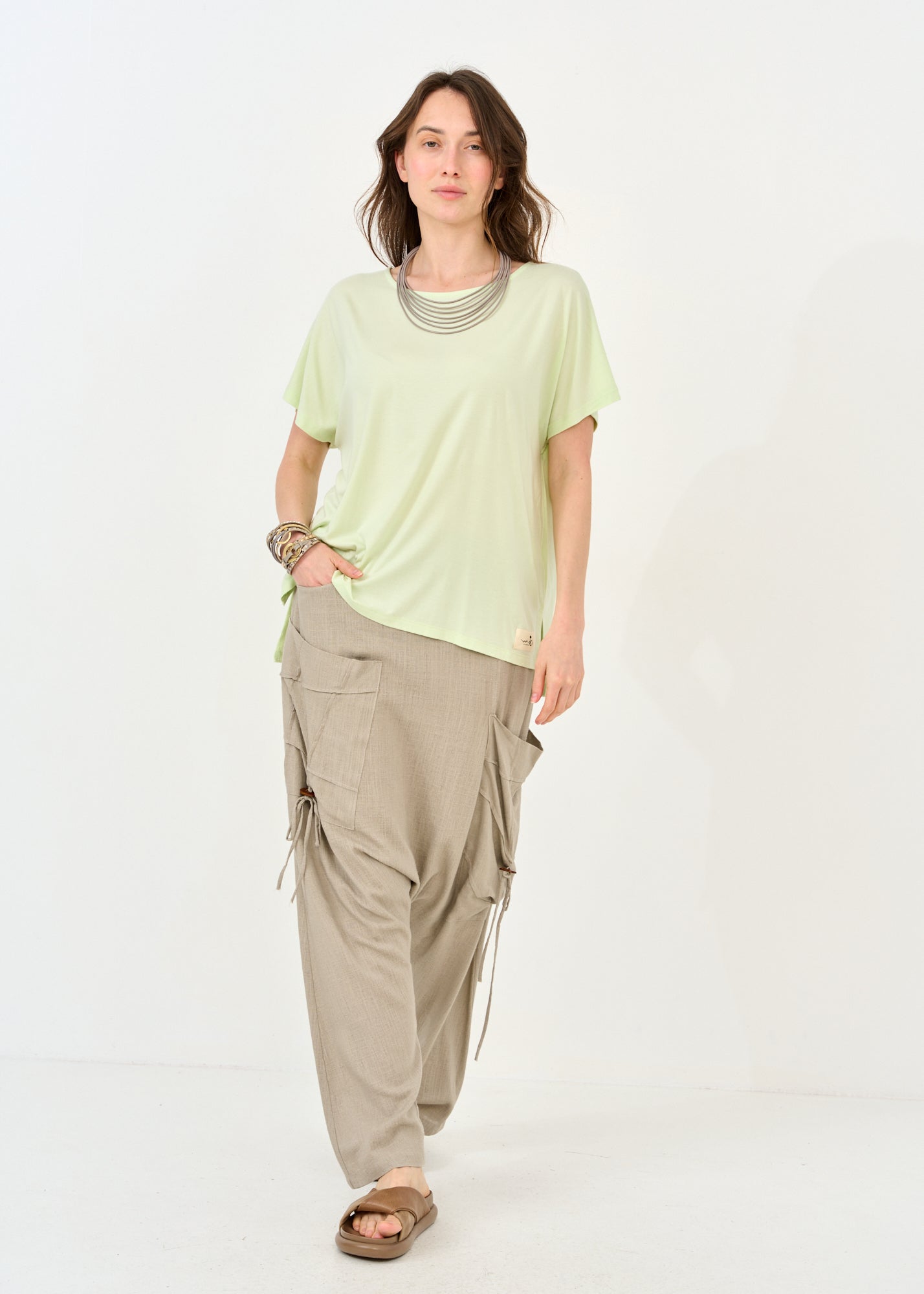 Light green kimono sleeve short shirt