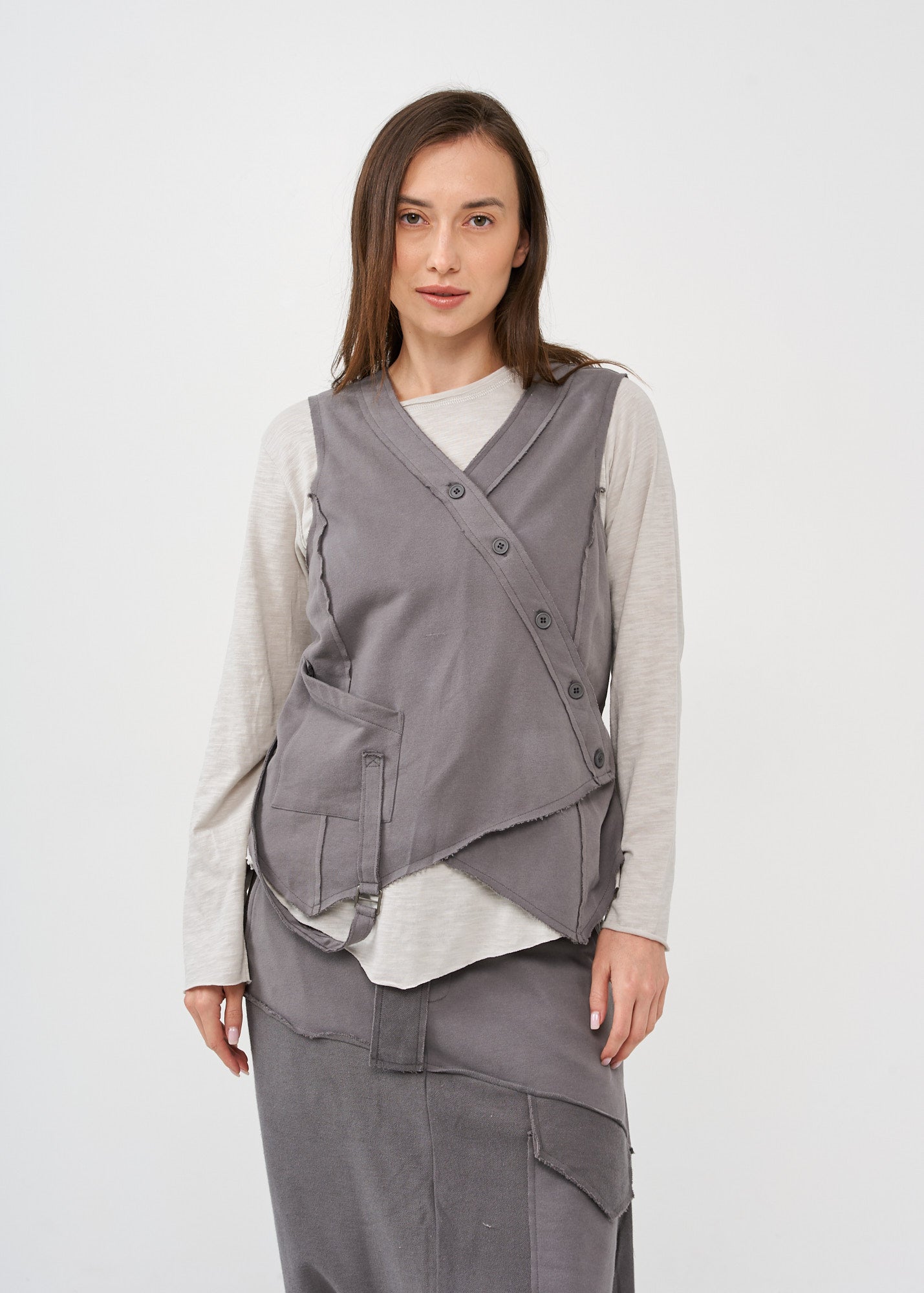 Dark gray buttoned French terry vest