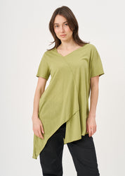 חולצה שרוול קצר סיומת אוברלוק ירוק