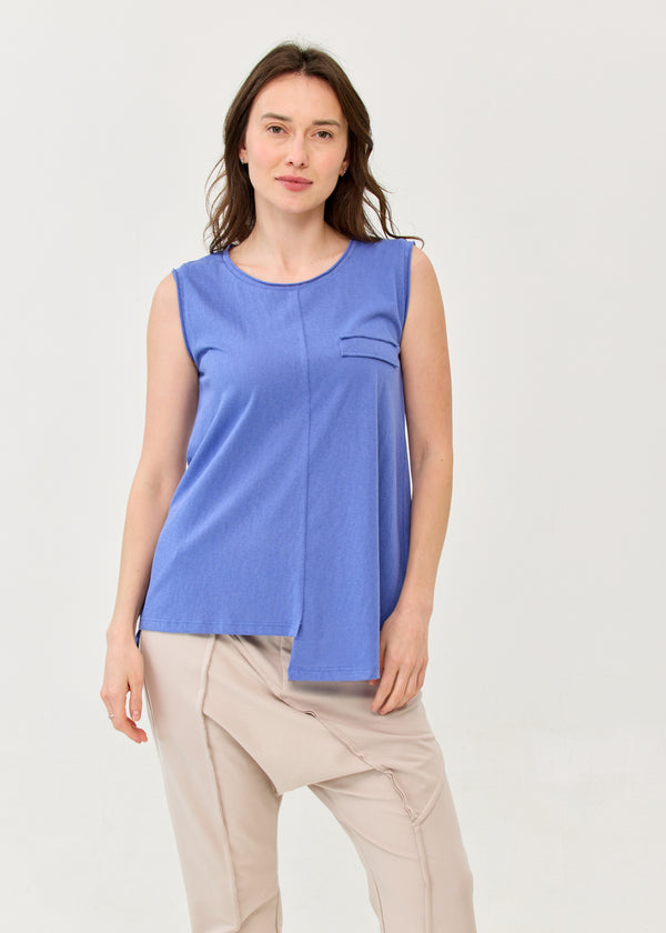 Blue Slub Mock Pocket Tank Top