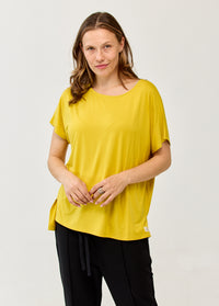 Mustard soft fabric short kimono sleeve shirt - 00