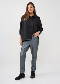 Dark gray faux leather straight pocket boy pants - 00