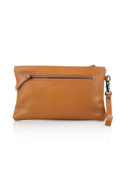 Leather evening bag with compartments for cards yellow