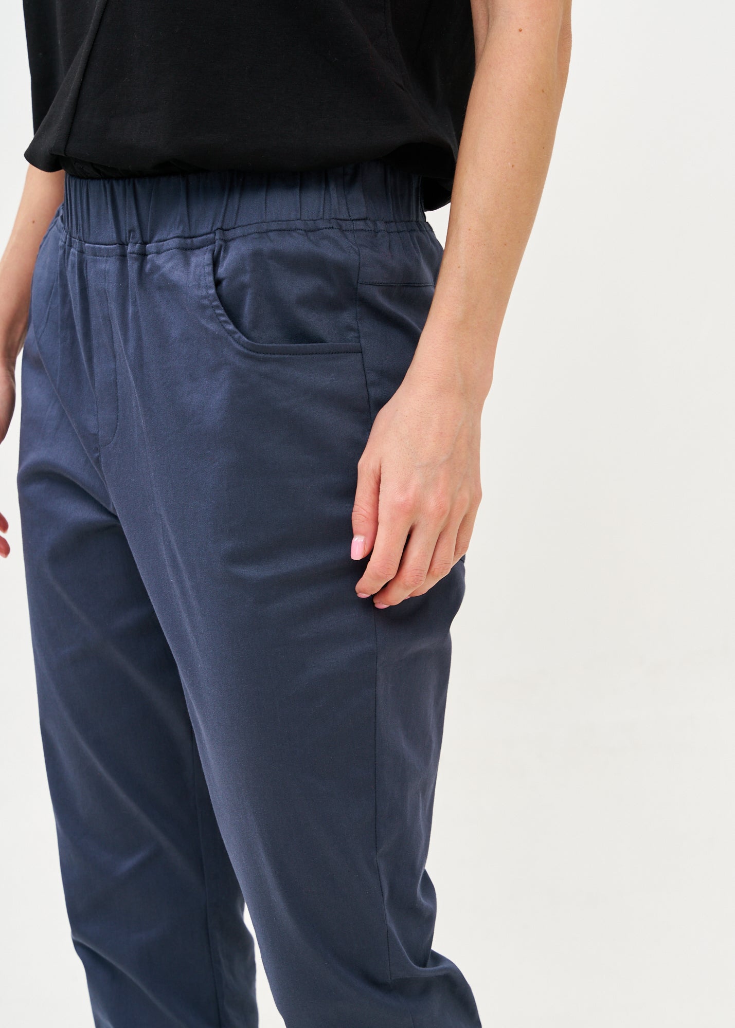 מכנסיים ארוכים עם גומי למעלה 5 כיסים כחול כהה