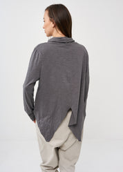 חולצת גולף דקה סיומת שפיצים אפור כהה