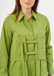 מכופתרת כיסים מרובעים וסרטים ירוק