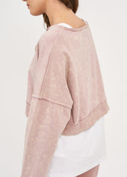 חולצה שרוול ארוך קצרצרה סיומת מקופלת ורוד ווש