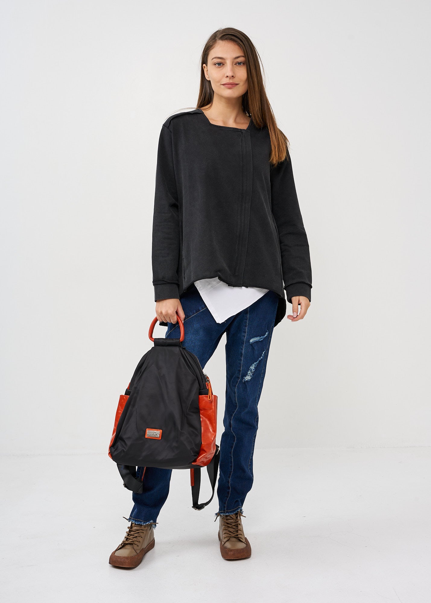 ג'קט ווש עם רוכסן מפתח מרובע שחור ווש