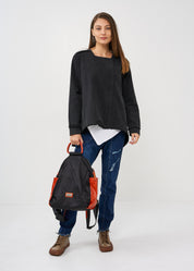 ג'קט ווש עם רוכסן מפתח מרובע שחור ווש