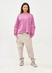 סווטשירט שרוול ארוך שרוולים עם פתח סגול