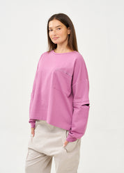 סווטשירט שרוול ארוך שרוולים עם פתח סגול