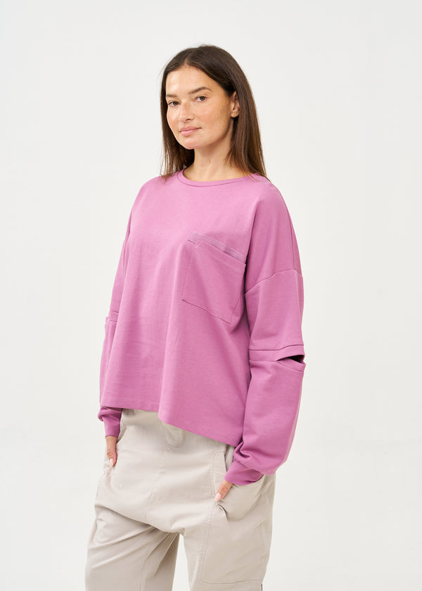 סווטשירט שרוול ארוך שרוולים עם פתח סגול