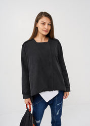 ג'קט ווש עם רוכסן מפתח מרובע שחור ווש