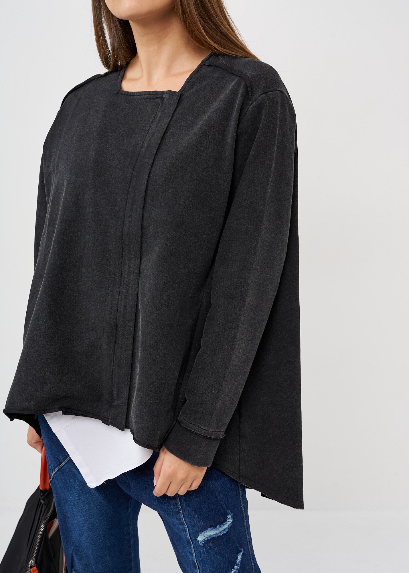 ג'קט ווש עם רוכסן מפתח מרובע שחור ווש