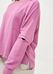 סווטשירט שרוול ארוך שרוולים עם פתח סגול