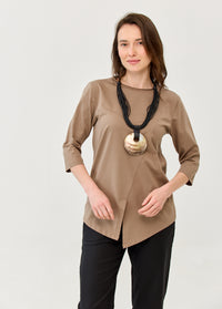 Brown diagonally stitched shirt with 3/4 sleeves - 00