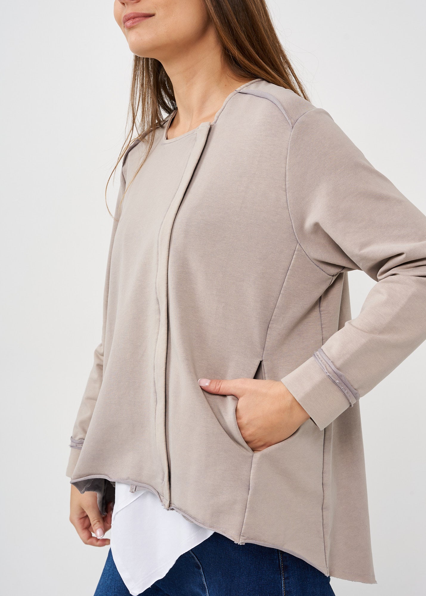 ג'קט ווש עם רוכסן מפתח מרובע אפור ווש