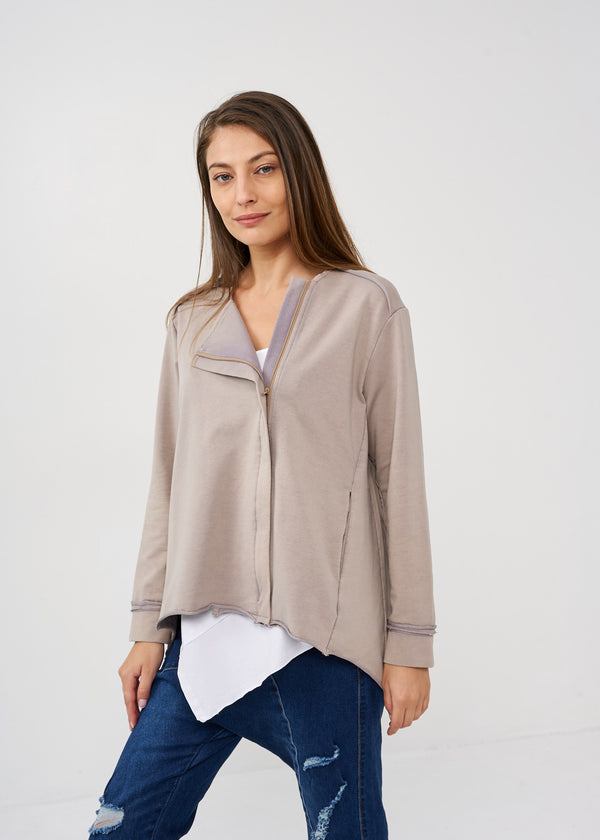 ג'קט ווש עם רוכסן מפתח מרובע אפור ווש