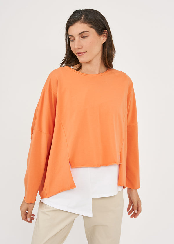 Оранжевая рубашка оверсайз с длинными рукавами