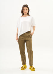 Pants with elastic and inner drawstring, brown