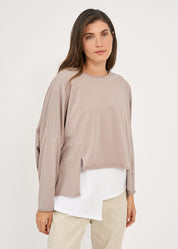 חולצה אוברסייז שרוול ארוך חום בהיר