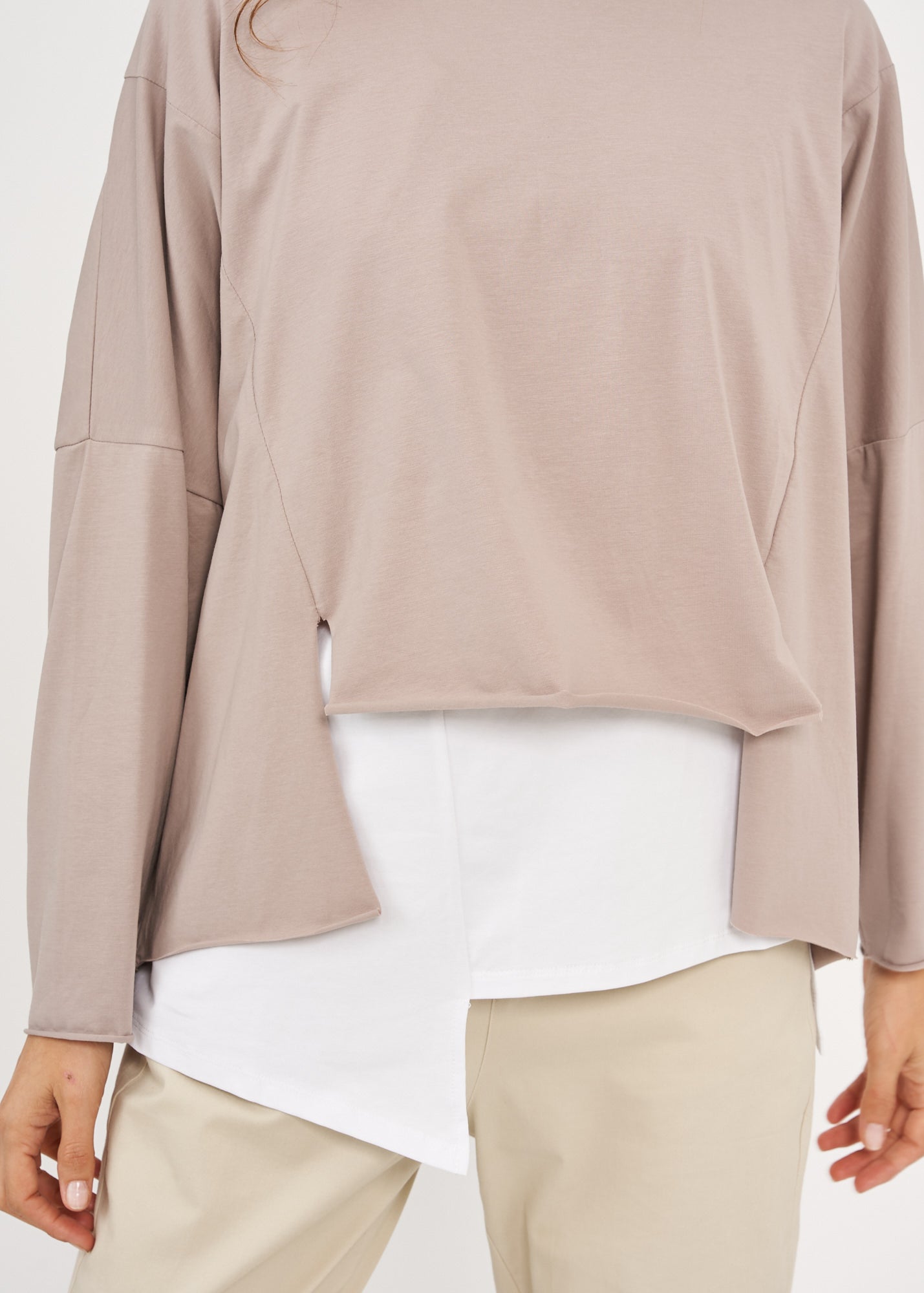 חולצה אוברסייז שרוול ארוך חום בהיר