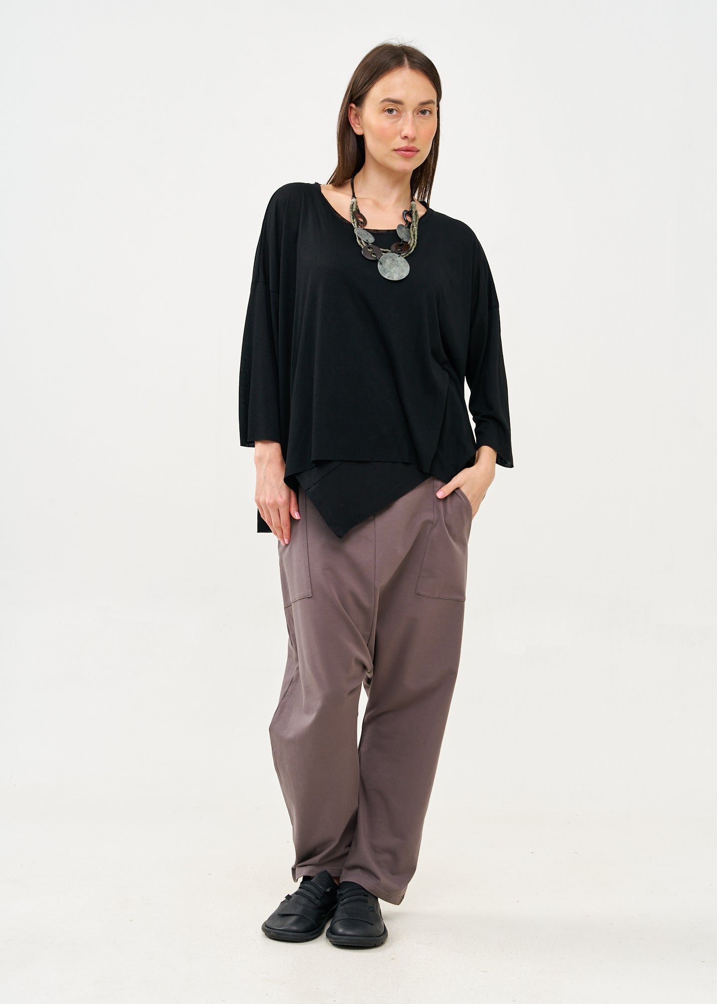 חולצה ארוכה בד סלאב שחור