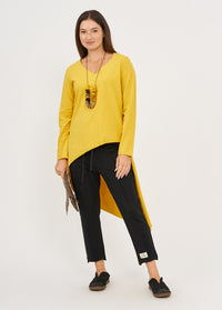 Long sleeve shirt with V-neck and long back in orange - 00